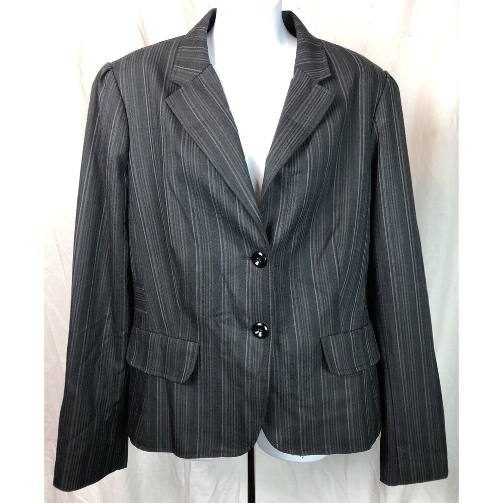 Nwt George Blazer Jacket 16 Blk Stripe Notch Collar Double Vent Academia Career